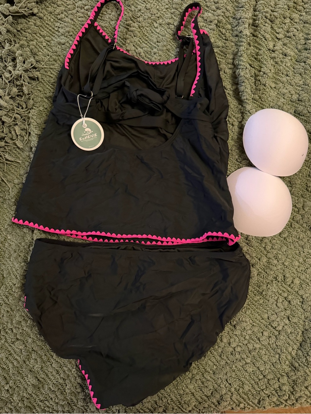 Black & Pink Trim High-Waist Tankini Bikini - Women's Swim - Picture 4 of 4